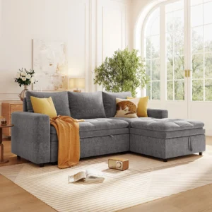 Soft Upholstered Sectional Sofa Bed with Storage Space